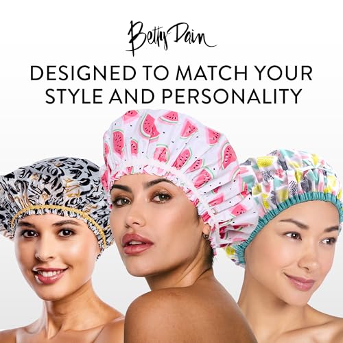 Reusable Bath & Shower Cap Lined, Oversized Waterproof Shower Caps Large Designed for all Hair Lengths with PEVA Lining & Elastic Band Stretch Hem Hair Hat - Fashionista Tropical - color: Tropical