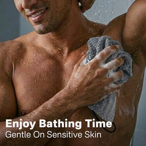 Yiclick Dual-Textured Exfoliating Washcloth Towel - Back Scrubber for Use in Shower Bath, Exfoliating Body Scrubber Exfoliator, Japanese Exfoliate Loofah Lufa Sponge Wash Cloth for Women Men - color: Charcoal