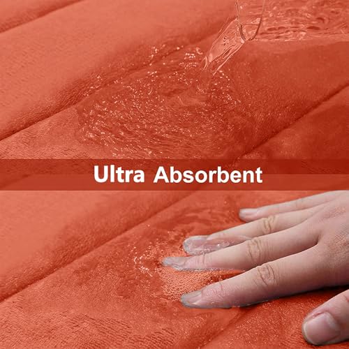 Buganda Memory Foam 3 Pieces Bathroom Rugs Set - Thick Soft Absorbent Bath Mats, Washable Small/Large/Contour Bath Rugs (24" x 16" + 30" x 20" + 24" x 20", Coral) - color: Coral, size: 24" X 16" + 30" X 20" + 24" X 20"