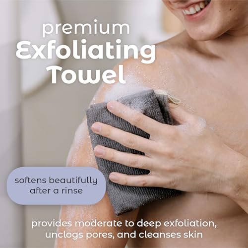 MainBasics Japanese Deep Exfoliating Shower Towel, 3 Pack, Black Ice | Japanese Nylon, Body Washcloth, Textured for Effective Exfoliation, Quick-Dry, Durable, Helps Reveal Smoother Skin - color: Black Ice