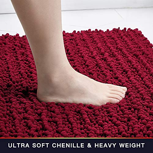 Walensee Bathroom Contour Rug Non Slip Toilet U Shaped Bath Mat (20x24, Red) Water Absorbent Super Soft Shaggy Chenille Machine Washable Dry Extra Thick Perfect Absorbant Best Plush Carpet - color: Red, size: 20"x24" Contour Rug