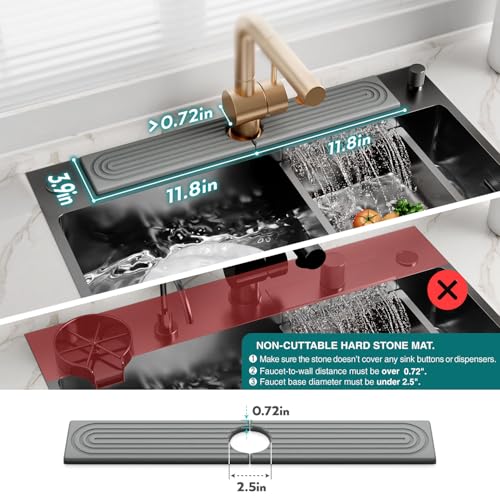 eormoe Kitchen Faucet Absorbent Mat - Diatomaceous Earth Splash Guard for Sink Faucet, Aesthetic Water Absorbing Stone Tray in The Modern Home [Grey, 23.6" x 3.9"] - color: Gray, size: 23.6" x 3.9"