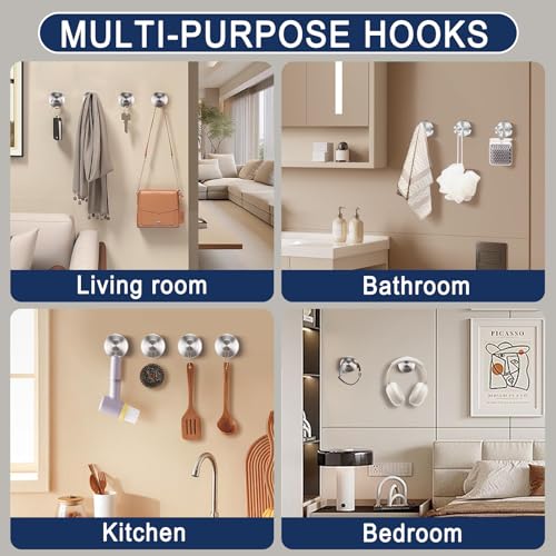Silver Waterproof Suction Cup Hooks, 8-Pack Heavy Duty Stainless Steel No Drill Shower Hooks for Hanging Towels, Robes, Loofahs, Holder Holds Strong on Tile, Glass, Mirror, Wall, Bathroom Door - color: silver-8pcs