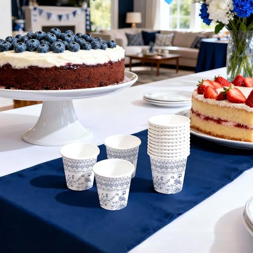 WRAPAHOLIC 3oz Paper Cups - 100 Pack Disposable Bathroom Cups with Sketch Blue Floral Design, Small Mouthwash Cup for Toothbrush Rinse, Home Bathroom, Picnic, BBQ, Travel and Party - color: Blue Flower