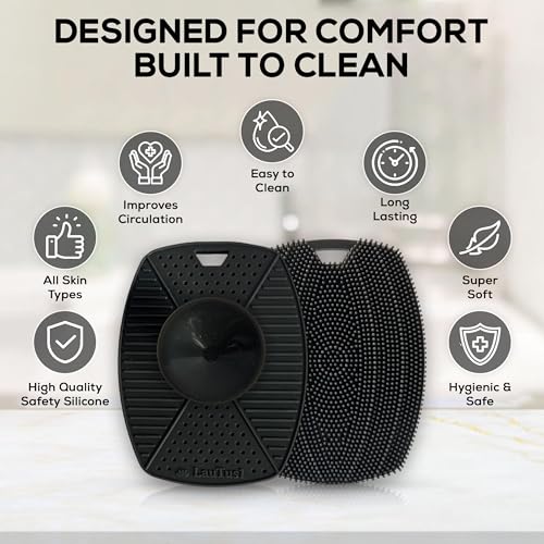 Silicone Body Scrubber — Suction Cup Mount & Hook, Gentle Exfoliating Shower Brush, Soft Loofah Alternative for Men, Women & All Skin Types — Graphite Black - color: Graphite Black