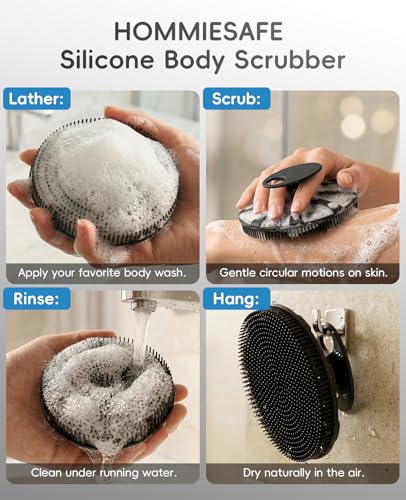 Soft Silicone Shower Brush Body Wash Bath Exfoliating Skin Massage Scrubber | 1 Pack Dry Skin Brushing Glove Loofah, Fit for Sensitive and All Kinds of Skin(Black) - color: Black