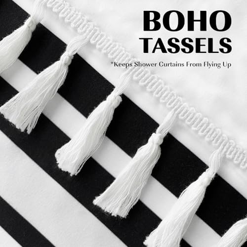 Seasonwood 84 inch Extra Long Shower Curtain Black and White Shower Curtain with Tassel 72" W x 84" L Farmhouse Striped Shower Curtains for Bathroom Fabric Shower Curtains - color: Black and White, size: 72"W x 84"L (Pack of 1)