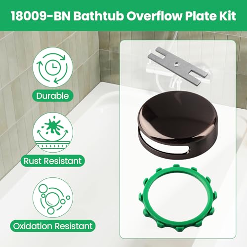 18009-BN Brushed Nickel Bathtub Overflow Plate Kit, 3-1/8" Snap-On Installation Overflow Drain Cover, Replacement Plate Fits Most Standard-Sized Bathtubs Drain