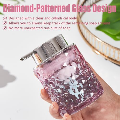 Malachi Foaming Hand Soap Dispenser, Refillable Clear Glass Foam Pump Bottle for Hand Soap, Dish Soap, Body Wash, Shampoo, Facial Cleanser & Baby Wash, Multi‑use for Bathroom, Kitchen & Commercial Use - color: Diamond Pink -2