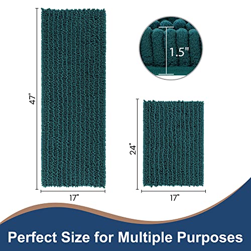 FLOLEOPA Luxury Chenille Teal Green Bathroom Rugs Bath Mats Sets, Extra Soft and Absorbent Bathroom Rugs Non Skid Machine Wash Dry Bath Mats（47"x17" Plus 17"x24"） - color: Teal Green, size: 47"x17" Plus 17"x24"