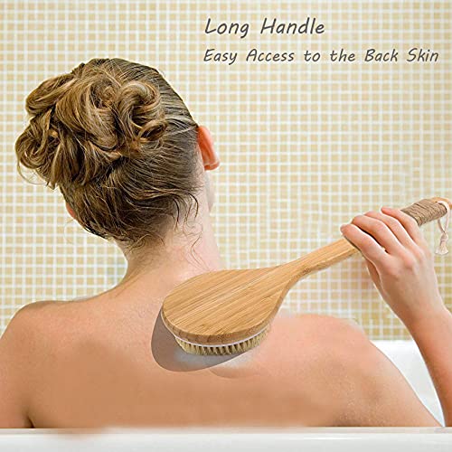 TEMEAYE Dry Brushing Body Brush, Wooden Handle, Natural Bristles, 2Pcs-Set | Medium Strength Body Scrub Brush, Gentle Exfoliator, Cellulite Reduction, Enhances Blood Circulation, Reveals Glowing Skin