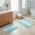 THE BEER VALLEY Set of 2 Albany Bath Rug 21x32/17x24 Inch - Turpuoise | Non Slip Cotton Absorbent Bathmat for Bathroom, Washable Soft Toilet Bathrug - color: Aqua-turq Combo