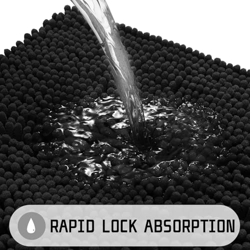 Yimobra Large Bathroom Rugs 36"x24", Non Slip Bath Mat for Tub, Shaggy Rug Floor Carpet, Extra Soft Super Absorbent Quick Dry, Machine Washable,Black - color: Black, size: 36" X 24"