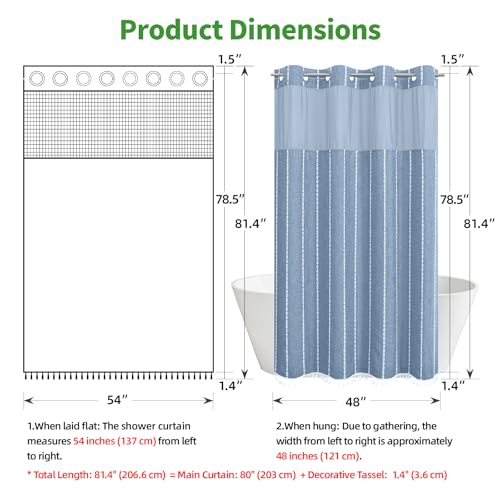 eachope No Hook Stall Shower Curtain with Snap-in Fabric Liner - 54x80 Heavy-Duty Linen Textured Striped Design,Narrow Rustic Modern Farmhouse Bohemian Bathroom Curtain,Water-Repellent,Blue - color: Blue, size: 54"W x 80"L (Pack of 1)