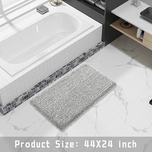 Yimobra Luxury Bathroom Rugs, Fluffy Bath Mats, Non Slip, Water Absorbent Microfiber, Machine Washable, Plush Carpet Shower Rugs, Thick Matts for Bathroom Floor&Tub, 44" X 24", Light Gray and White - color: Light Gray and White, size: 44" X 24"