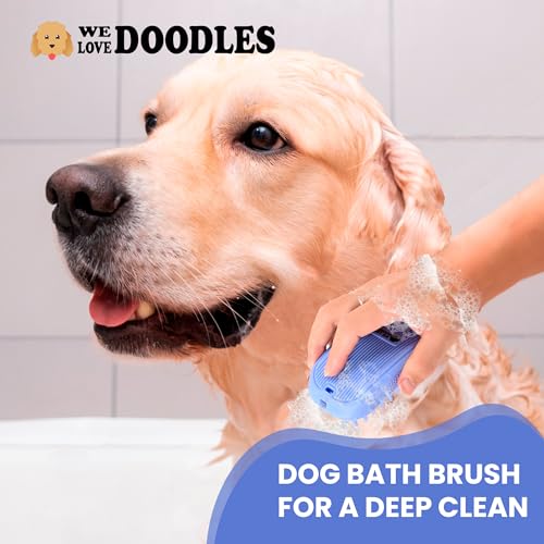 Bath Brush for Pet Grooming & Massage - Rubber Scrubbing Brush for Showers, Ideal for Long & Short Haired Dogs and Cats, Essential Puppy Accessory, Long Pins [We Love Doodles] - size: Long Pins