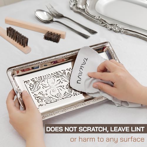TAKAVU Horsehair Detail Brush Set, Silver Cleaning Brushes & Polish Cloth for Silverware Plateware Jewelry - color: 4pcs Horsehair Brush Set