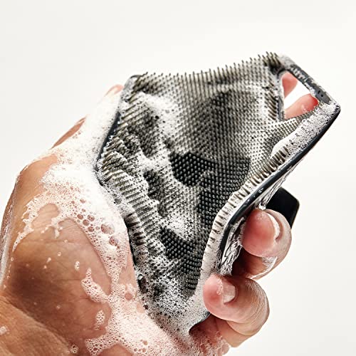 TOOLETRIES Silicone Body Scrubber, Shower Scrubber with Hook - Charcoal | Exfoliating shower scrubber for sensitive skin that dries quickly and stays hygienic for everyday use.