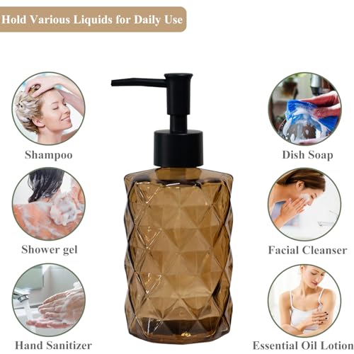 Brown Bathroom Soap Dispenser with Black Plastic Pump, 12oz Glass Lotion Dispenser, Crystal Hand Soap Dispenser for Modern Home Decor, Kitchen Countertop, Hotel - color: Light Brown