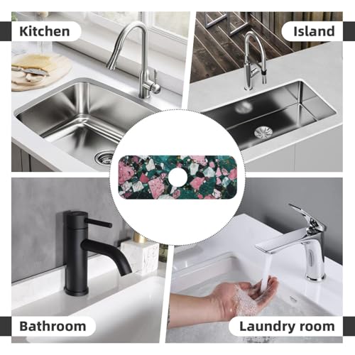 Faucet Draining Mat For Kitchen Sink, Terrazzo Dark Green Diatom Mud Absorbent Drain Pad For Bathroom Kitchen Sink Splash Guard Drying Mat - color: Terrazzo Dark Green