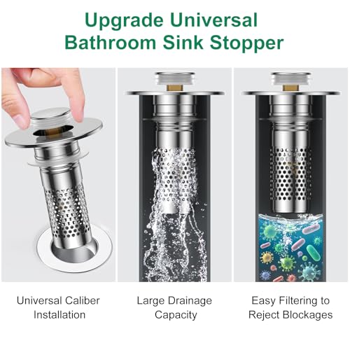 Bathroom Sink Drain Strainer,Universal Pop-Up Sink Stopper Hair Catcher, Stainless Steel Anti-Clog Drain Filter Basket, Removable Sink Drain for Bathroom Sink Stopper Replacement (Silver-4pcs) - color: Silver-4pcs