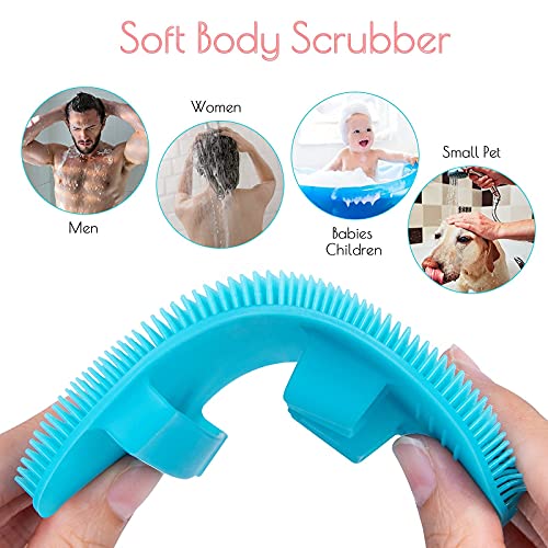 1 Pack Pure Silicone Food-Grade Body Brush Shower Cleansing Scrubber | Gentle Exfoliating Glove Soft Bristles (Blue) - color: # Blue