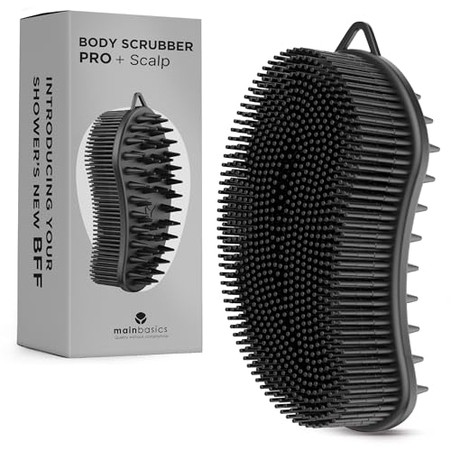 MainBasics Silicone Body Scrubber Dual-Sided, Black, Scalp | Shower Scrubber and Scalp Massager, Gentle Silicone Loofah Alternative for Deep Clean - color: Black, size: Scalp