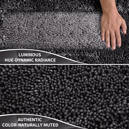 Yimobra Bathroom Rug Set 2 Piece, Luxury Shaggy Bath Mat Set with Non Slip Backing, Ultra Soft & Absorbent Mats for Bathroom Floor, Machine Washable, 31.5"x20"+24"x17", Dark Grey - color: Dark Grey, size: 24x17 + 31.5x20 Inch