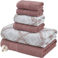 Modern Threads Capri 6-Piece Reversible Yarn Dyed Jacquard Towel Set - Bath Towels, Hand Towels, & Washcloths - Super Absorbent & Quick Dry - 100% Combed Cotton, Rosewood - color: Rosewood, style: Soft Geometric