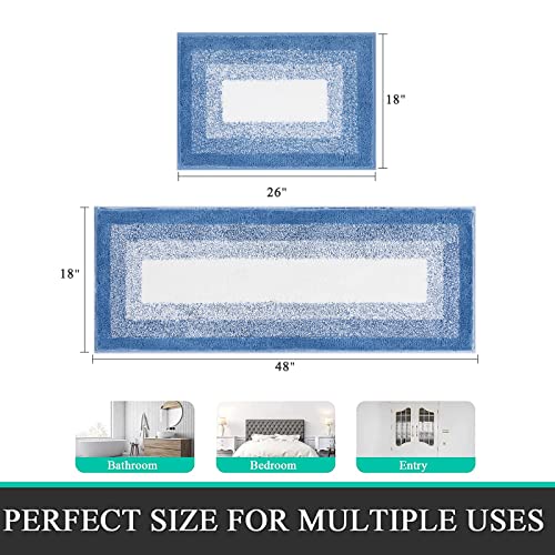 Bsmathom Bathroom Rugs Set, 2 Piece, Soft Plus Absorbent, Non Slip, Machine Washable, Blue (18"x26" Plus 18"x48") - color: Blue, size: 18"x26"+18"x48"