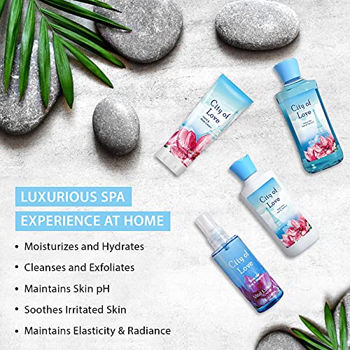 Bath & Body Kit, 3 Fl Oz, Ideal Skincare Gift Home Spa Set, Includes Body Lotion, Shower Gel, Body Cream, and Fragrance Mist, Birthday Mother's Valentine's Day Gifts(City of Love)
