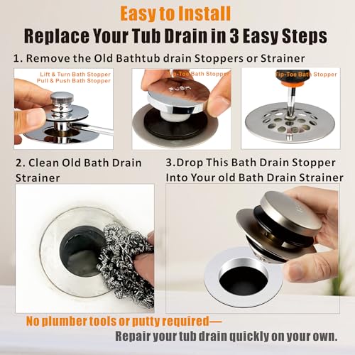 Artiwell Tub Drain, 2 in 1 Pop-up Bathtub Plug with Hair Catcher, Easy Installation Bath Drain Stopper with Strainer, Brushed Nickel - color: Brushed Nickel