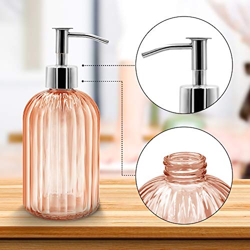 Pack of 2 Glass Soap Dispenser with Pump, 400 ml Liquid Soap Dispenser for Washing Up Liquid, Shampoo and Lotion, Refillable Soap Dispenser for Kitchen, Bathroom, Laundry Room (Amber) - color: Amber