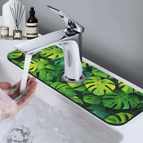 Faucet Draining Mat For Kitchen Sink, Palm Leaves Tropical Diatom Mud Absorbent Drain Pad For Bathroom Kitchen Sink Splash Guard Drying Mat - color: Palm Leaves Tropical