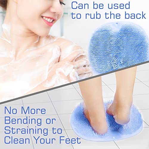 Shower Foot Scrubber Mat Back Washer Back Exfoliating Bath Wash Pad Wall Mounted Slip Suction Cups Foot Scrubber for Use in Shower Cups Foot Cleaner for Men and Women - color: Pale Blue