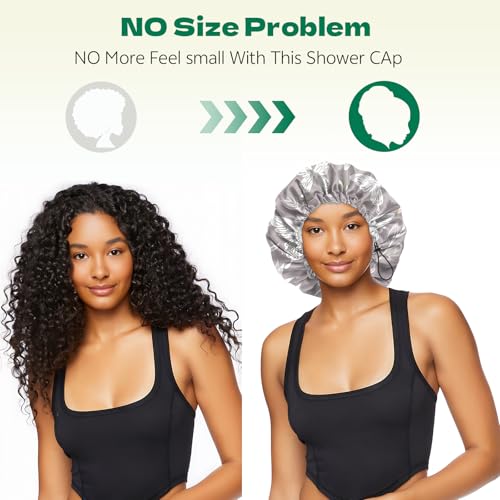 2 PCS Shower Cap Waterproof Double Layer Elastic Adjustable Reusable Hair Bath Caps for Girls Women Cute Aesthetic-White - color: G5-White