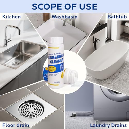 400g Drain Cleaner with 3.0 Upgraded Formula: Fast Sink & Pipe Clog Remover and Powerful Foam Powder Unclogger for Hair, Kitchen & Bathroom Use