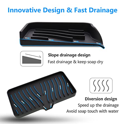 3-Pack Silicone Soap Dish, Sponge Holder for Sink, Kitchen Soap Tray, Bathroom Soap Holder, Sponge Tray with Drain (Black) - color: Black Style B