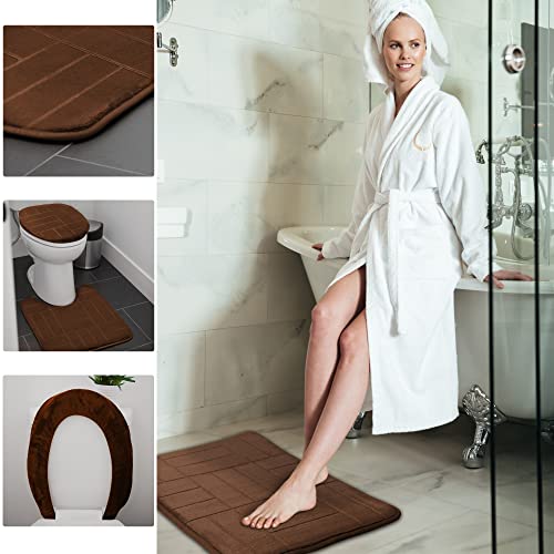 5 Piece Bathroom Rugs Set - Soft Non Slip Memory Foam Large Mats - Perfect Combination of Luxury and Comfort (Brown/Line Design, 5 Piece Set) - color: Brown/ Line Design