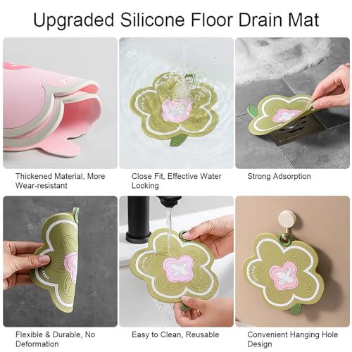 Flower-Shaped Silicone Bathtub Drain Cover 2 Packs - Tub Stopper Drain Stopper for Bathroom, Toddler Bath Essentials, Bathtub Accessories - color: Pink+green