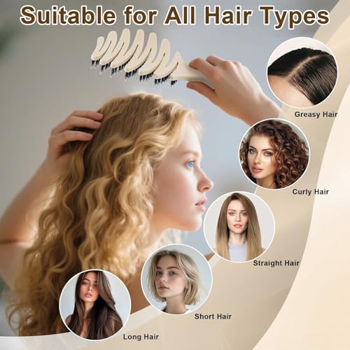 Wet Natural Boar Bristle Hair Brush for Fine Hair - A Great Gift | Smoothing Vented Detangling, Hair Texture, Gentle Scalp Feel, for Women and Men, Paddle, Frizz, Thin Hair, High Quality - color: Ivory