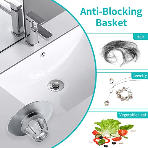 Sink Stopper, Bathroom Sink Drain Strainer with Hair Catcher, for 1.04’’~1.97’’ Drain Hole, Brass Universal Drain Cover, Pop Up Basin Plug - color: Chrome - 1.04-1.97"