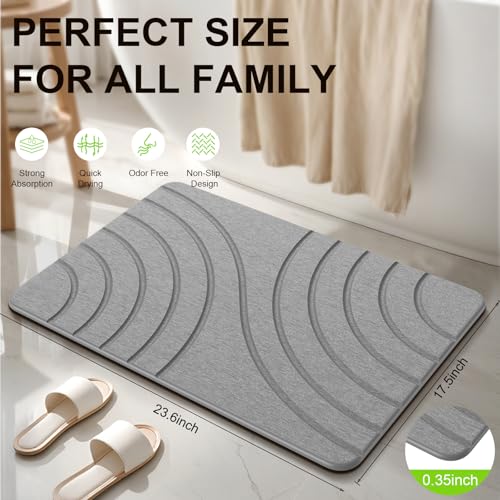 Stone Bath Mat for Bathroom Quick Drying Shower Mats Super Absorbent Diatomaceous Earth Stone Mats, Easy to Clean & Odorless, 23.6 × 15.5 Inch Grey - color: Grey Rectangular