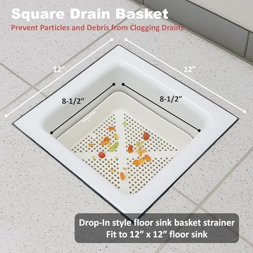 Leyso 8.5-inch Thermoplastic Floor Sink Drian Cover, Square Drain Basket, Drop-in Sink Drain Strainer, Fit in 12" Floor Sink & Use for Restaurant Compartment Sink - style: 2-3/8"H PP