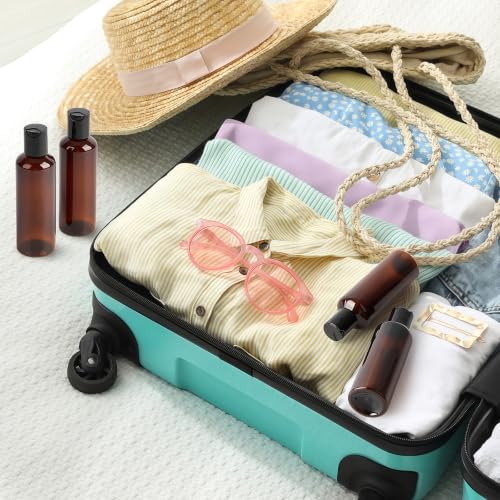 TUZAZO 10 Pack 3.4 oz Amber Plastic Travel Bottles for Toiletries TSA Approved Leakproof Travel Size Containers Empty Small Plastic Shampoo Lotion Bottles - color: Amber