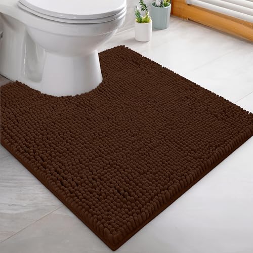 LuxUrux 2-Piece Bathroom Rug Set – Plush Chenille Runner & U-Shaped Toilet Mat, Soft, Absorbent & Non-Slip Design (20x20 U & 27x47 inches, Brown) - color: Brown, size: 2 Piece Set - X Large