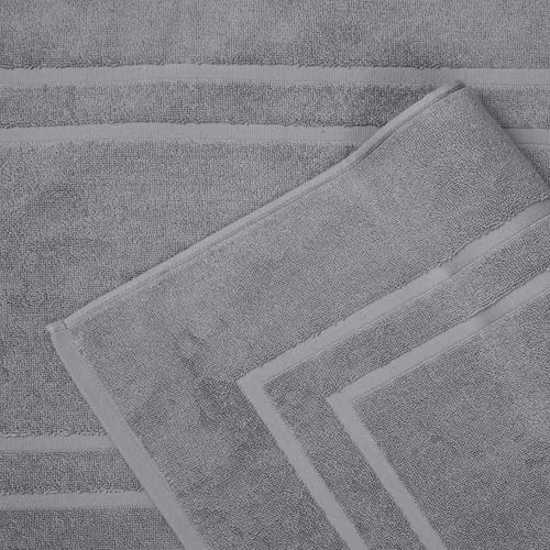 Feather & Stitch 2 Piece Towel Like Bath Mats (30x21 Inch) 100% Cotton Terry Bath Mats, Bathroom Shower Floor Mats [NOT A Bathroom Rug], Soft Absorbent Washable Mats - Dark Grey - color: Dark Grey