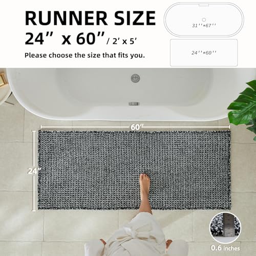 TYUU Black and White Bathroom Rugs, Waffle Runner Rug Bathroom Non Slip Washable Long Super Absorbent Quick Dry Boho Farmhouse Bath Decor, 60"x24" Black and White - color: Black & White, size: 2' X 5' (Runner)