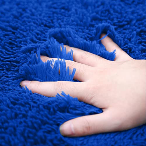 Ultra Soft 3 Piece Bathroom Rug Set - Non Slip Bath Mat, Absorbent Chenille Plush Mat for Tub, Shower, Toilet Floor - Solid Color (Blue) - color: Blue