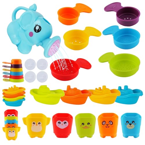 Baby Bath Toys for Kids Ages 1-3, 16 PCS Mold Free Bath Toys for Toddlers with Floating Boats,Watering Can,Water Cup Set& Bath Spoons, Bathtub Water Pool Toys for Babies and Toddlers - size: #2